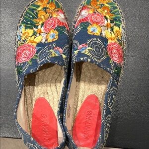 Johnny Was Floral Embroidered Espadrilles - Navy and Multicolor